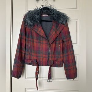 Never worn Willow and Clay Plaid Jacket with a Fur Collar